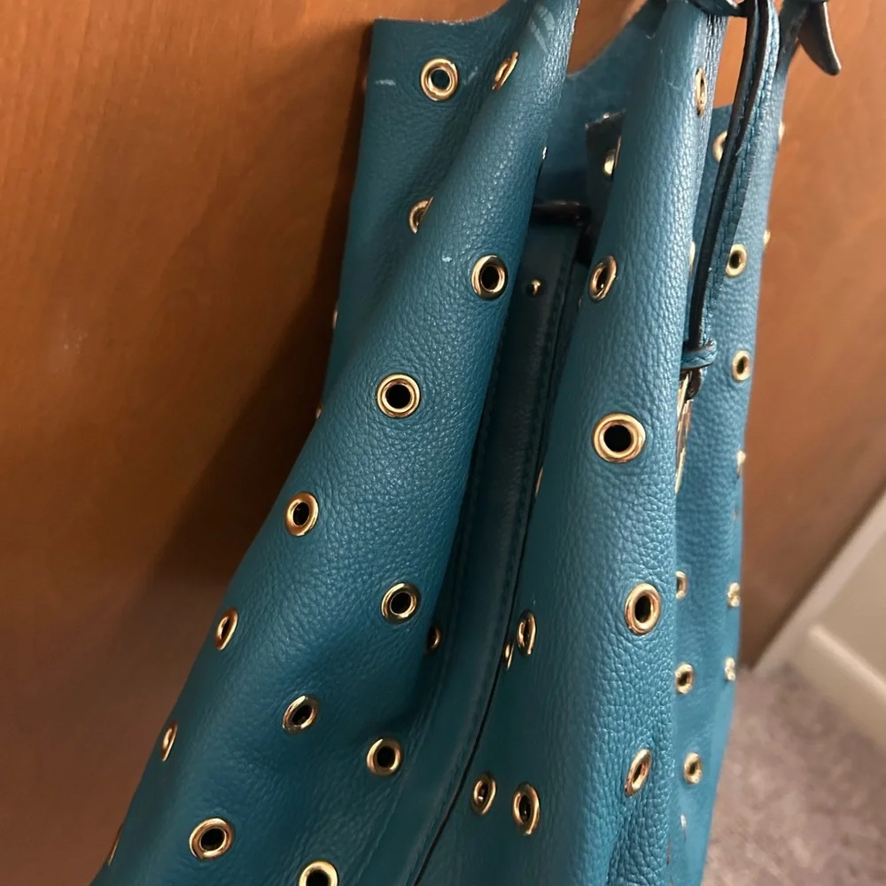 Michael Kors Teal Leather Eyelet Shoulder Bag - Picture 5 of 16
